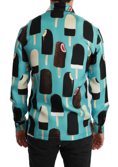 Dolce & Gabbana Blauwe Zijde IJskreemprint Casual Overhemd voor Heren