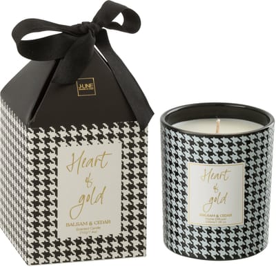 J-Line geurkaars Heart - glas - wit/zwart - small