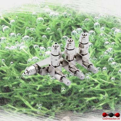 Oxyturbo CO2 aquarium 3-weg verdeler, naaldventielen, 4/6mm, koppelbaar met terugslagklep