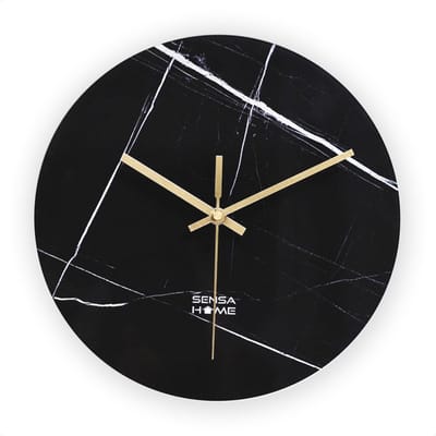 SensaHome Glazen Wandklok 30cm - Minimalistische Marmeren Design met Stille uurwerk - Marble Dark