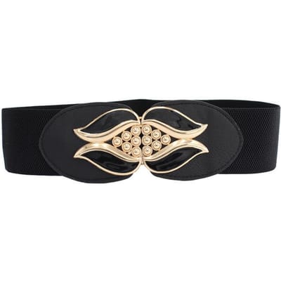 Vrouwelijke Zwarte Elasticiteit Brede Tailleband Metalen Gesp Riem Voor Vrouwen Stretch Cinch Band Jurk Overjas Kleding Accessoires 65 cm black