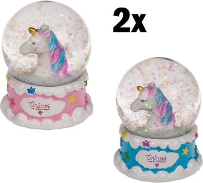 Glitterbal Unicorn - 2 stuks - Schutbol - Glitterbol - Sneeuwbol - Sneeuwbollen - Eenhoorn - Glitter Globe