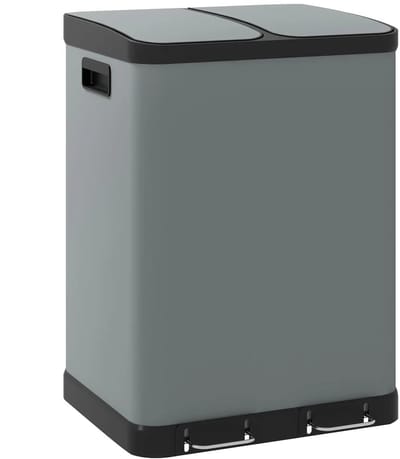 Prullenbak 2 vakken - Afvalscheiding - 2 x 30 L inhoud - Duo pedaalemmer Grijs- Afvalemmer 60 Liter - Recycle Afvalbak - Afvalscheidingsprullenbak - Hygiënisch Afval Scheiden - Keuken Vuilbak - Kantoor Prullenbakk - Grijs