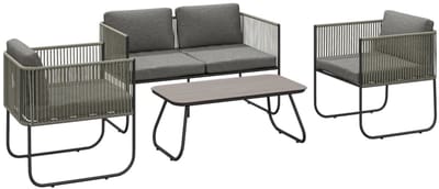 Tuinset van polyrattan - Loungeset met 2-Zitsbank, 2 Fauteuils, Salontafel & Kussens - Tuinmeubelset voor 4 Personen - Tuinbank - Zitset - Tuinsalon voor 4 Personen - Zitgroep - Weerbestendig - voor Terras, Balkon, Tuin - Bruin + Donkergrijs