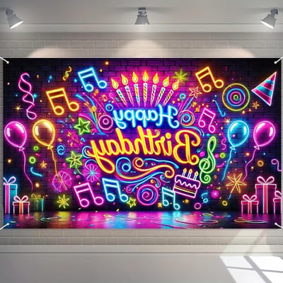 Verjaardagsbanner Neon - Feest Decoratie - Foto Achtergrond - Glow in the Dark - 180 x 108 cm - Multicolor