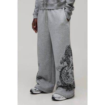 Extreme Wijde Pijpen Joggingbroek Met Drakenprint | Grey Marl | Size XS