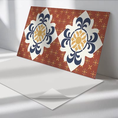 Wallfluent Vinyl Tegels - Patroon met Een Bloemenmotief Vloer Tegels PVC - 40 cm x 20 cm - Rood PVC Tegels - Set van 10 - Rechthoek PVC Tegels - Patroon Plaktegels - Zelfklevende PVC Tegels - Plaktegels Keuken en Badkamer