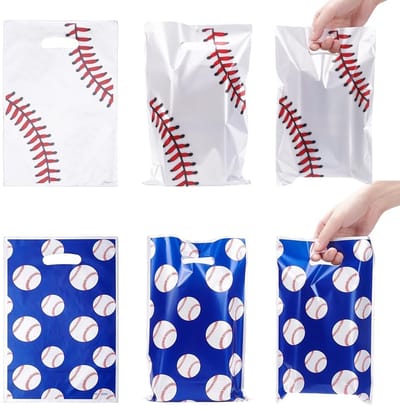 Allecto - Papieren geschenkzakjes - Honkbal patroon - Feestdagen - Blauw en wit - Cadeauzakjes - Ideaal voor sportliefhebbers - 100 stuks