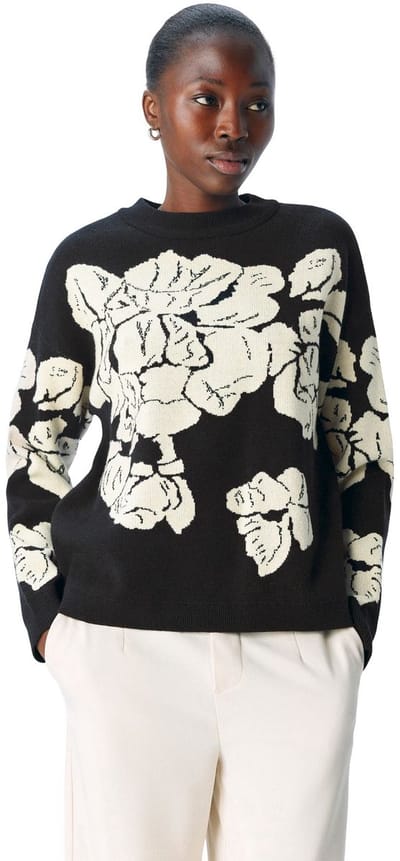 Object Objray Lo L/s Knit Pullover Aop Truien & vesten Dames - Sweater - Hoodie - Vest- Zwart - Maat XS