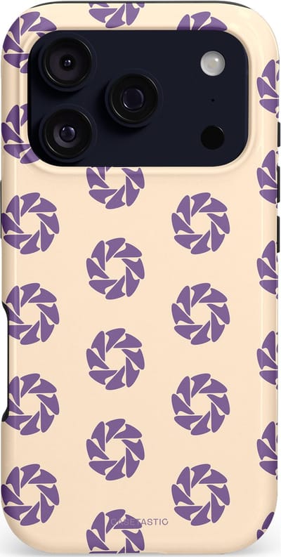 Casetastic hoesje geschikt voor Apple iPhone 17 Pro - MagSafe - Dubbellaagse bescherming - Paarse Cirkels op het Zand - Fashion Case - Crème Lavendel Zilver