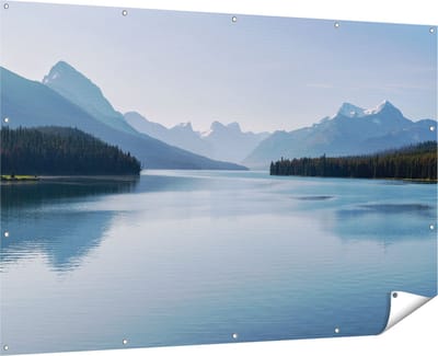 Gards Tuinposter Meer bij de Bergen in Alberta, Canada - 180x120 cm - Tuindoek - Tuindecoratie - Wanddecoratie buiten - Tuinschilderij