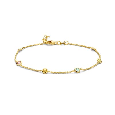 Zilver Verguld (Geel) Armband Meerdere Kleuren Zirkonia 18 + 2 Cm 3 Micron 2103157