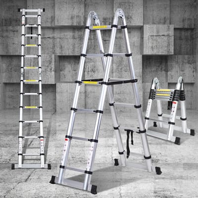 Telescopische aluminium ladder 1,9 m + 1,9 m - 6 + 6 treden voor huishoudelijk gebruik