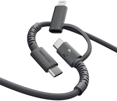 Fresh 'n Rebel FlexWave Combo Oplaadkabel - USB-C + Apple Lightning - Extra lang (2m) - Siliconen gevlochten kabel - Storm Grey