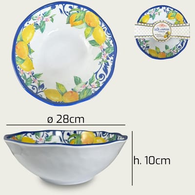 Arca Limoni Due collection - Melamine kom Ø28xH10cm – licht in gewicht – makkelijk stapelbaar – voor binnen en buiten
