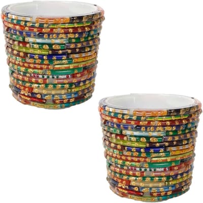 Set van 2 Kleurige Theelichthouders van Glas - 6 cm Rond - Oosterse Decoratie voor Tafel en Kaarsen