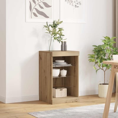 vidaXL - LED - Dressoir - Artisan - Eiken - 41 - x - 37 - x - 67 - cm - Bewerkt - hout