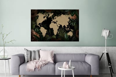 Aluminium schilderij 120x80 cm - Wanddecoratie metaal - Wereldkaart - Bladeren - Tropische Planten - Metalen muurdecoratie woonkamer - Decoratie industrieel - Foto op dibond - Industriële accessoires slaapkamer