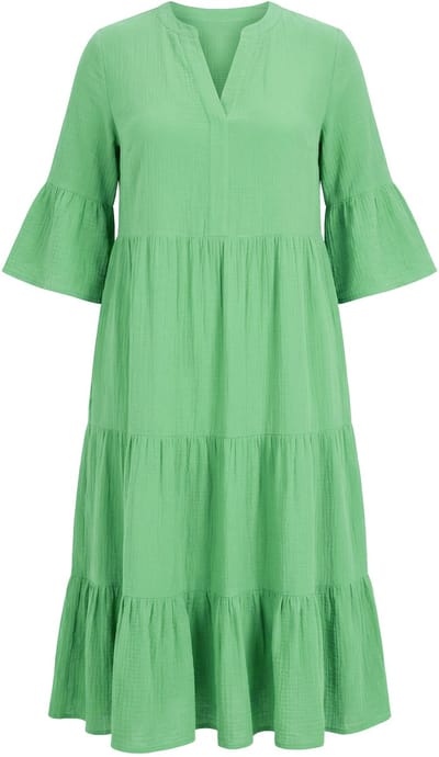 Studio Untold - Dames - Maxi-jurk A-lijn mousseline opstaande kraag volants - Groen - Maat 42+