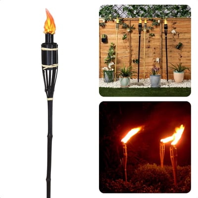 Bamboe Fakkel 60 cm - Tuinfakkel - Zwarte Tuinverlichting - Metalen Lantaarn Buiten - Inclusief EBOOK