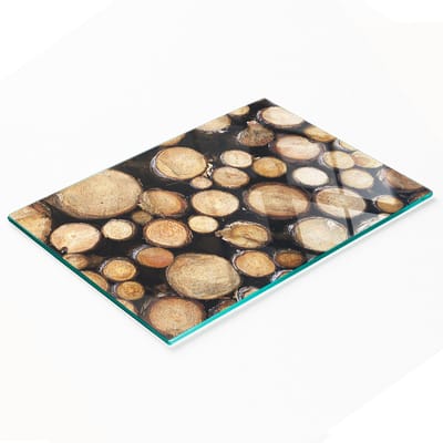 Decoratieve keukensnijplank van gehard glas met houtstammen, 80x52 cm