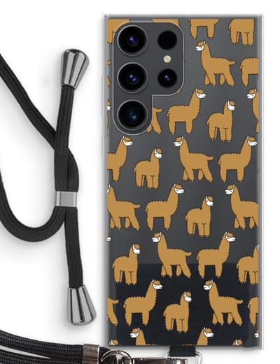 Case Company® - Hoesje met koord geschikt voor Samsung Galaxy S23 Ultra hoesje met Koord - Alpacas - Telefoonhoesje met Zwart Koord - Bescherming aan alle Kanten en Over de Schermrand