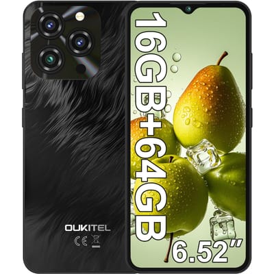 OUKITEL C3 Mobiele Telefoon Ontgrendeld 2025-16GB RAM+64GB/TF 1TB ROM Smartphone, 5000mAh Batterij, 6.52'' Waterdruppel Scherm, 13MP+5MP Camera zwart