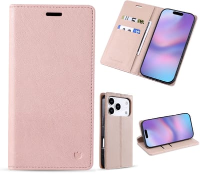 Casemania Hoesje Geschikt voor Apple iPhone 17 Pro - Pale Pink - Dunne Bookcase met Pasjeshouder - Slim Wallet Case van Lederlook met Fijne Nerf en Rijke Glans - Roze