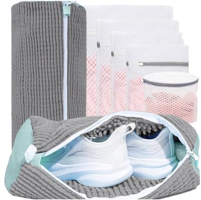 Dailygoods - 2 waszakken voor schoenen en waszak, schoenenzak met ritssluiting, microvezel, schoenbescherming, wasnet voor wasgoed, kleding, ondergoed