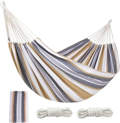 Reishangmat Dubbel - Outdoor Hangmat - Kamperen Ontspannen - Inclusief Organizer - 260 x 150 cm - Gestreept