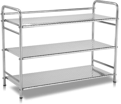Dailygoods- Schoenenrek 3-Laags - Stevige Metalen Organizer - Ruimtebesparend Ontwerp - Stapelbare Schoenenplank - Roestvrij Staal - Geschikt voor Kast/Entree - Schoenenopberger