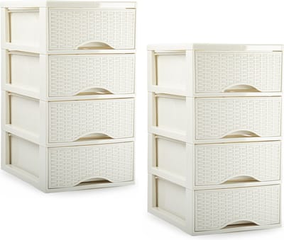 Plasticforte Ladeblokje/bureau organizer - 4 lades - 2x - creme wit - L24 x W18 x H34 cm