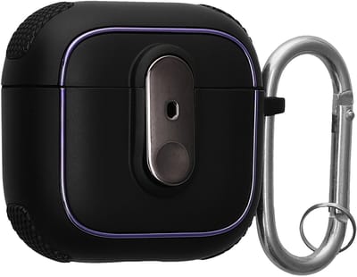 kwmobile Hoesje geschikt voor Apple Airpods 4 – Oordopjes Case – TPU Cover met Karabijnhaak – Schokbestendige Beschermhoes – zwart / zwart