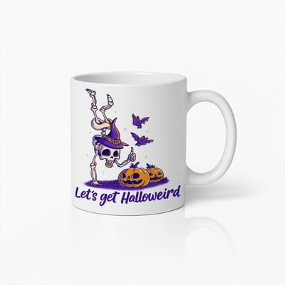 Let’s Get Halloweird Mok 330ml – Grappige Halloween Koffiebeker met Skelet & Pompoen Design – Griezelig Cadeau Idee