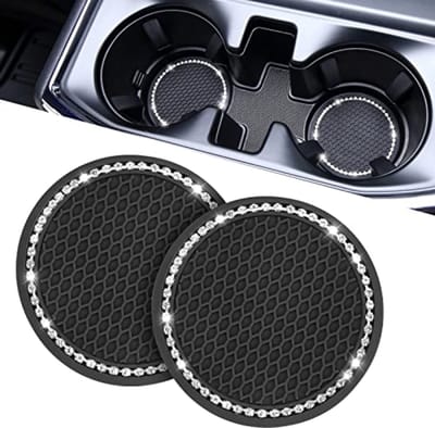 Set van 2 antislip siliconen onderzetters voor autodrinkhouder - Universele pasvorm 6.8 cm - Zwart