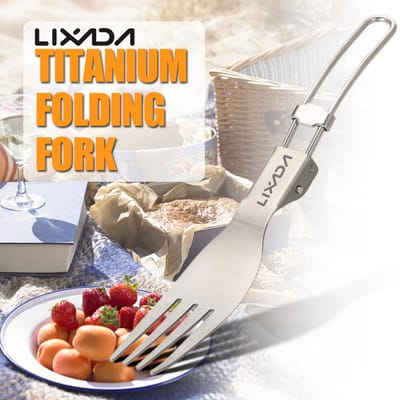 Lixada Titanium Vouwvork Ultralichte Buiten Draagbare Diner Fruit Vork Bestek Servies voor Kamperen Backpacken