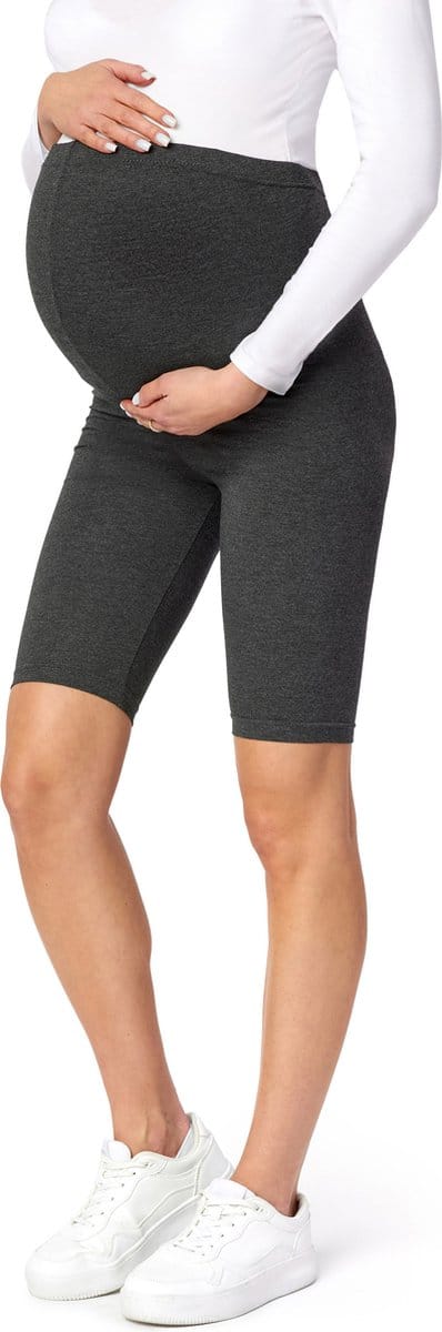 Be Mammy Dames Zwangerschapsleggings - Vrijetijdsbroek – Korte - Viscose - BE-Leggings-04 - Donker gemêleerd - XS
