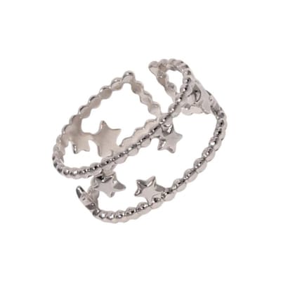 Aramat Jewels | Ringen | Stalen Verstelbare Open Ring - Sterretjes & Dots - One Size | Zilverkleur | |12mm | Staal | Volwassenen | Verkleurd niet