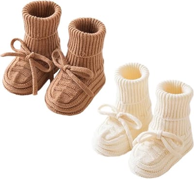 Gehaakte babysokjes (twee paar) - Zachte gebreide sokjes voor pasgeborenen - Elastische boord - Ademend en zacht - Geschikt voor baby's van 0-1 jaar (unisex)