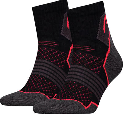 HEAD - 4-Pack - Hiking Kwart Sokken - Schokabsorptie Flexzone - Heren / Dames - zwart / rood - 35-38 - 701219909