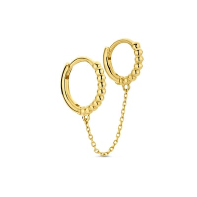 New Bling 9NBG-0766 Gouden oorbellen met Kettinkje - Earparty - Oorringen - 9+11mm - 22mm Lengte Ketting - 14 Karaat - Goud