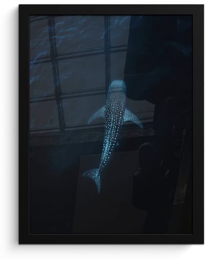 Poster in lijst - Fotolijst 30x40 cm - Posters - Oceaan - Walvishaai - Donkerblauw - Vlekken - Posterlijst zwart - Decoratie - Wanddecoratie woonkamer - Muurdecoratie slaapkamer
