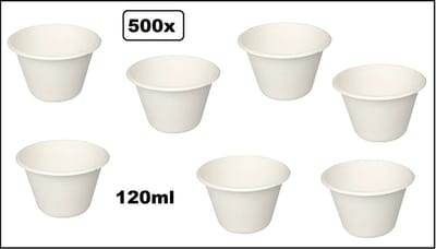 500x Luxe BIO Sauscup 120ml wit - XXL - suikerriet - Composteerbaar saus mayonaise ketchup mosterd bakje eten food
