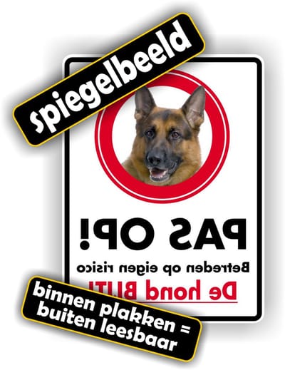 Jerma - Spiegelbeeld Raamsticker - Pas op Waakhond aanwezig - 15x20cm - zelfklevend - Vinyl