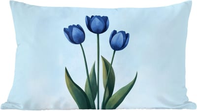 Sierkussens - Kussentjes Woonkamer - 60x40 cm - Tulpen - Blauw - Bladeren