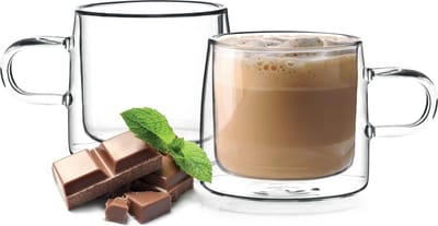 HOMLA Cembra dubbelwandig glas - set van 2 mokken - voor koffie thee latte macchiato cappuccino - vaatwasmachinebestendig hoogte 9 cm hoog 0,26 l inhoud