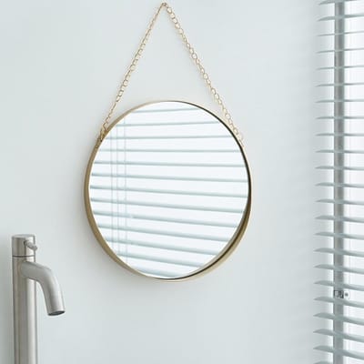 Ronde Hangende Wandspiegel van Metaal voor Badkamer, Gang, Woonkamer en Slaapkamer - Stijlvolle Make-upspiegel in Goudkleur