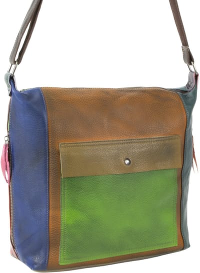 DE LAMASSU® Dames Schoudertas – Unieke Multicolor Patchwork Tas – Grote Crossbody Shopper – Verstelbare Schouderband – 33,5 x 31 x 12 cm