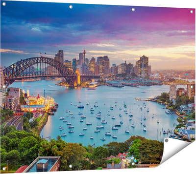 Gards Tuinposter Sydney Harbour Bridge in de Avond - 120x90 cm - Tuindoek - Tuindecoratie - Wanddecoratie buiten - Tuinschilderij