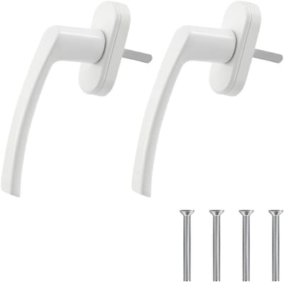 Set van 2 Aluminium Raamhendels, Witte Raamgrepen, Deurhandgrepen voor Balkon en Terras, Zonder Sluitcilinder, Pinlengte 35 mm, Ideaal voor Raam- en Deurtoepassingen